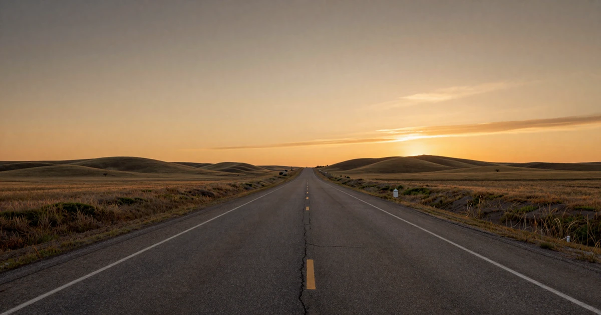 Dusk over I-80 Nebraska highway with open Great Plains - trucker dating Nebraska backdrop