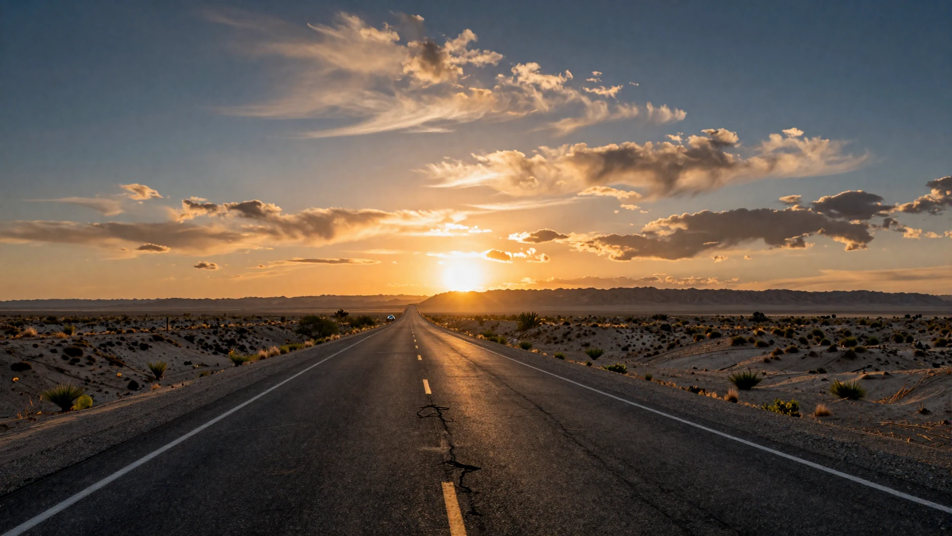Sunset highway stretching to the horizon in the American Southwest - trucker dating lifestyle