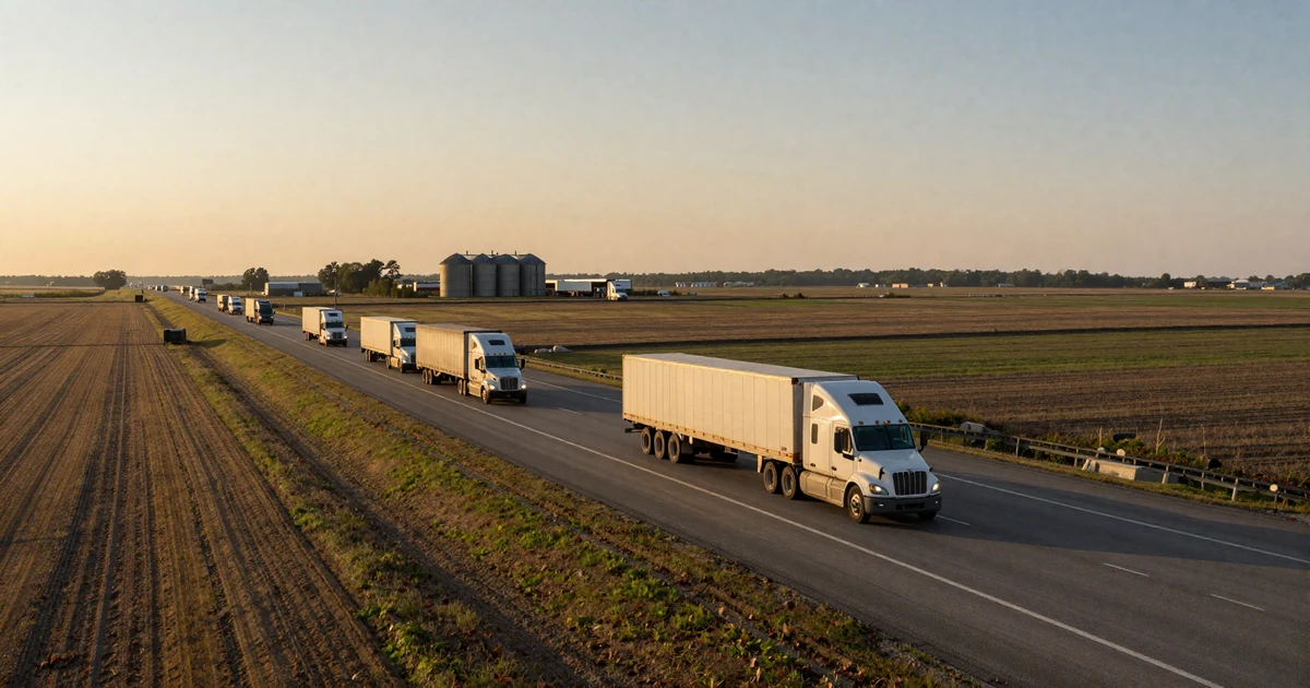 Sunrise over I-55 Illinois highway with semi trucks - trucker dating Illinois backdrop