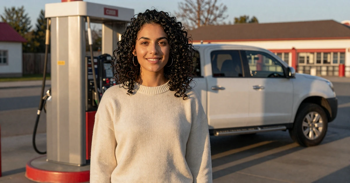 Woman at a rural gas station - MyRoadMatch trucker dating app community member