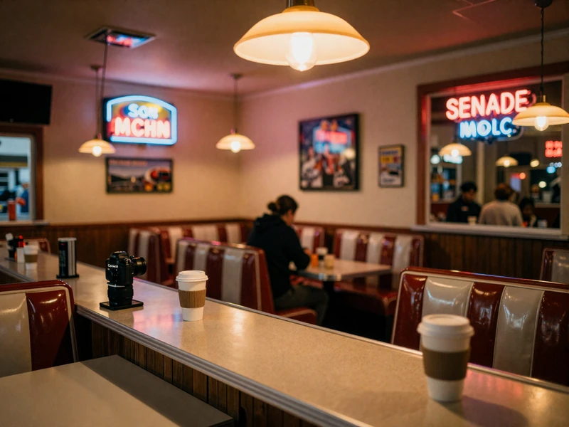 Cozy Southern roadside diner near Atlanta with warm lighting - Atlanta trucker dating scene